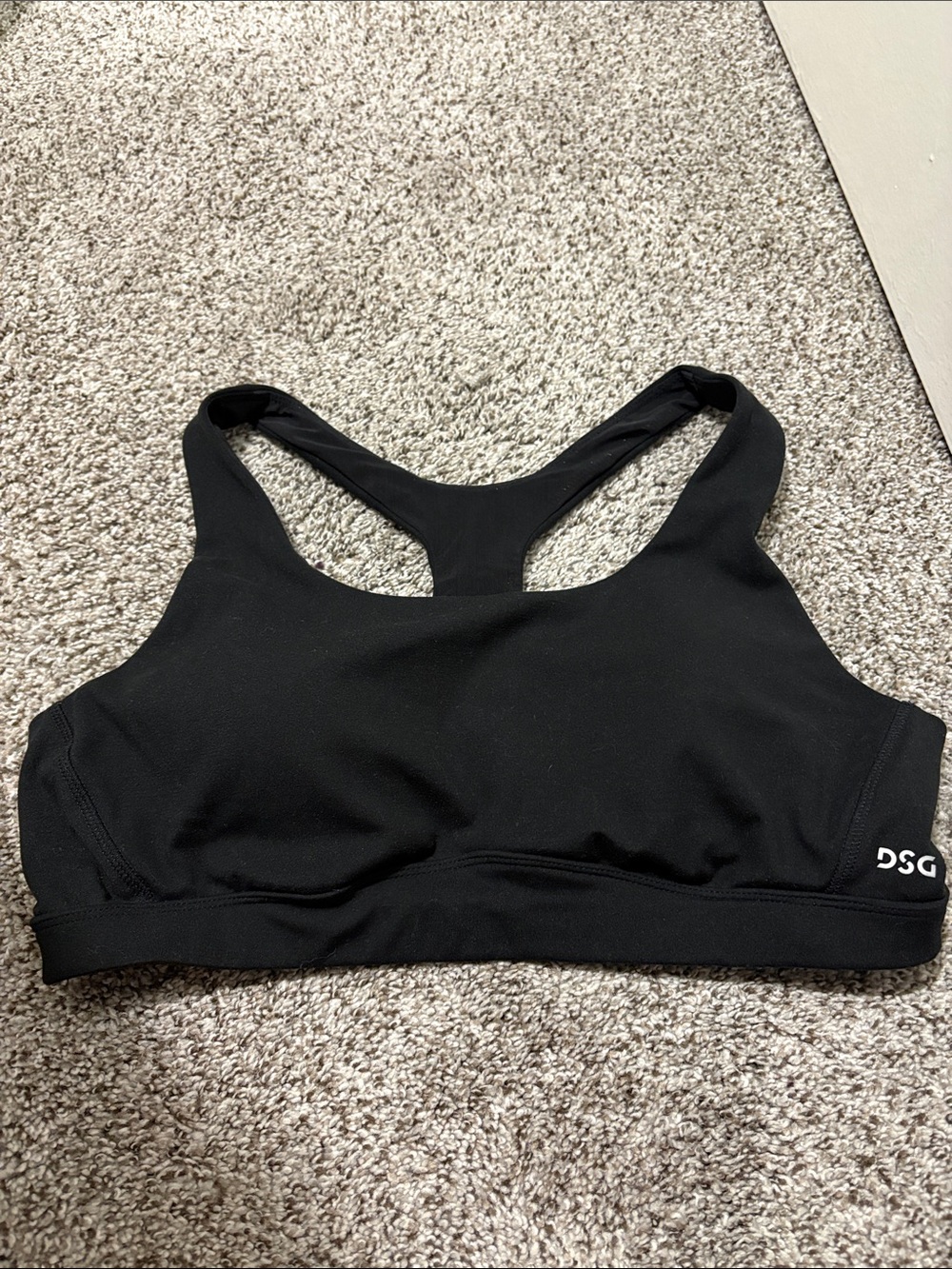 DSG Black Racerback Sports Bra with Subtle Logo